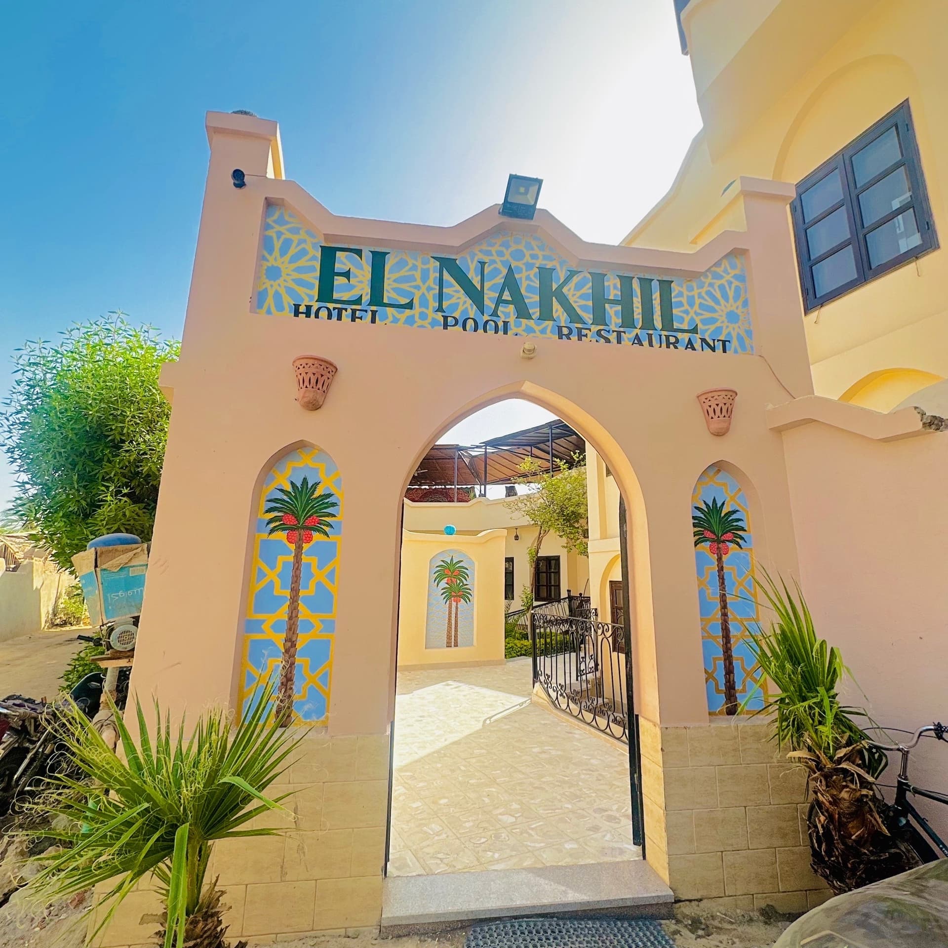 Elnakhil Hotel entrance with traditional Egyptian architecture